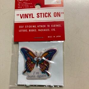 Vintage 1970s Vinyl Stick On Puffy Sticker with Googly Eyes Butterfly Religious